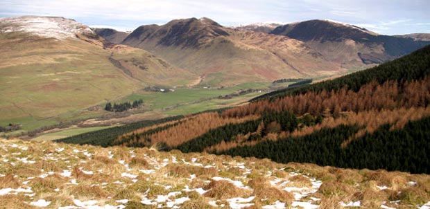 View from Broken Back looking north over Moffatdale to the Moffat hills.