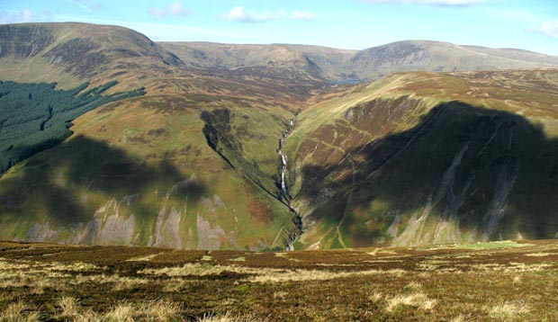 Grey Mare's Tail, White Coomb, Mid Craig and Lochcraig Head from Andrewhinney Hill