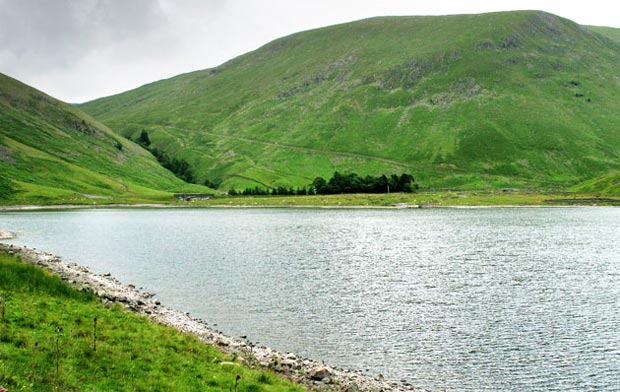 Carlavin Hill from the shore of the Talla reservoir.