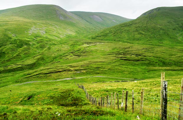 View down to the Megget Stane with Moffat Hills beyond.