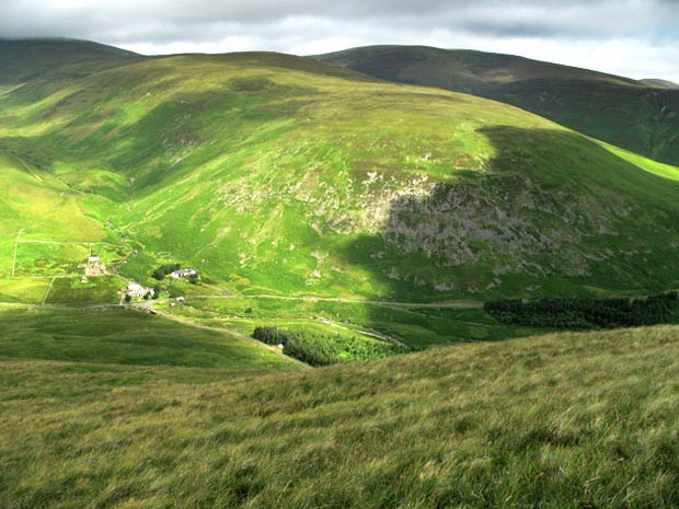 View of Meggethead farm and Craig Head from Dead for Cauld.