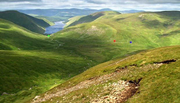 View of Talla reservoir and surrounding hills from Nickie's Knowe.