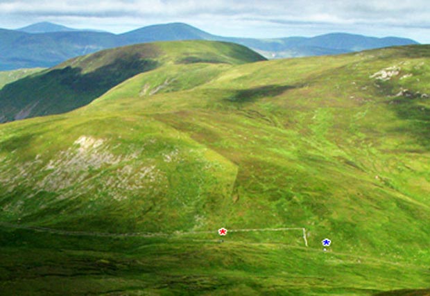 Detail showing Megget Stane and route onto Broad Law.