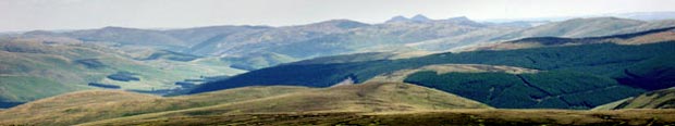 View of the Eildon Hills near Melrose from Nickie's Knowe in the Moffat Hills.