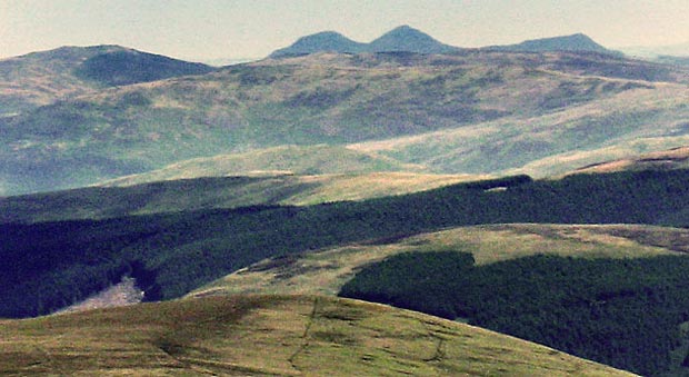 Detail of the Eildon Hills near Melrose from Nickie's Knowe in the Moffat Hills.