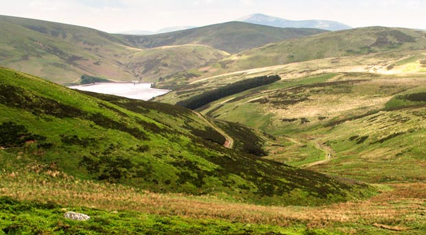 View of Coulter reservoir and Tinto Hill from ascent of Gathersnow Hill.