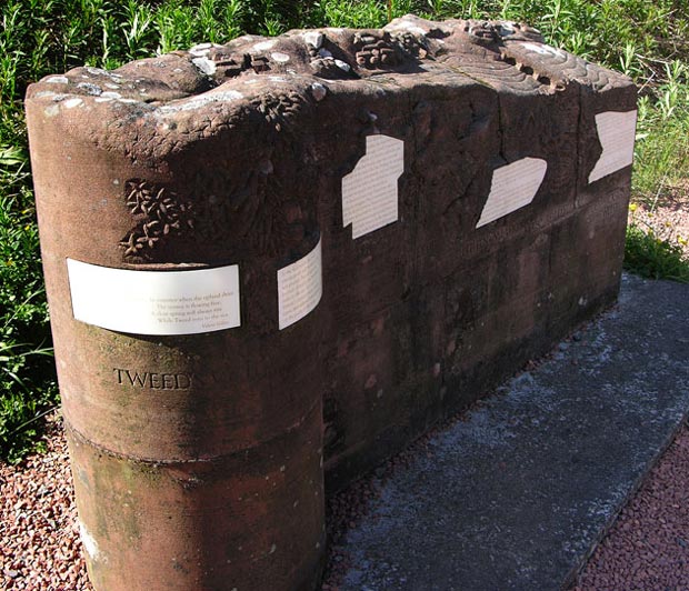 Side view of source of the river Tweed monument.