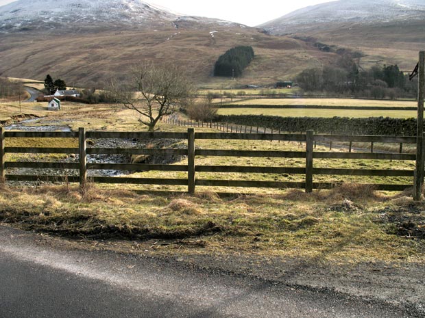 View of track from A708 to Bodesbeck farm with the Ettrick Hills beyond