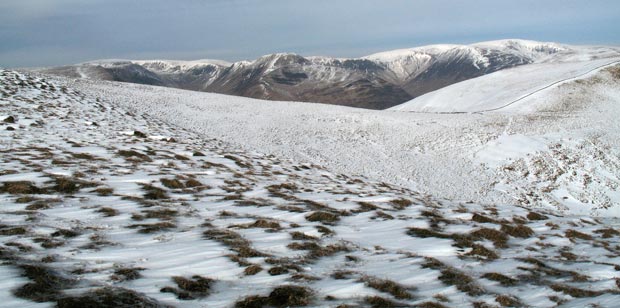 View over the saddle between Capel Fell and Smidhope Hill to the Moffat Hills beyond 