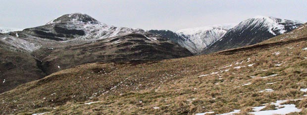 Saddle Yoke and Carrifran Gans from the path down to Bodesbeck Farm.