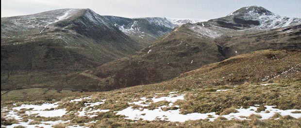 Black Craig, Hartfell and Saddle Yoke from the path down to Bodesbeck farm.