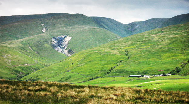 View from the A701 of scree run on Arthur's Seat - above Harfell Spa.