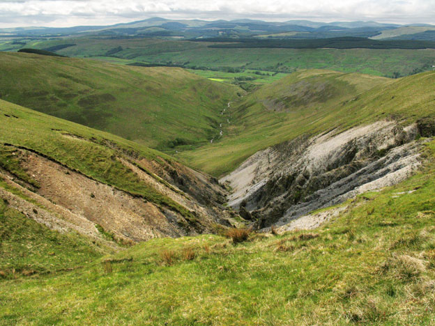 View down the scree slope towards Hartfell Spa.