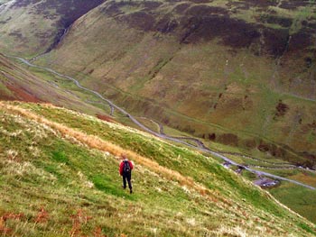 View down the steep descent to the south of Grey Mare's Tail
