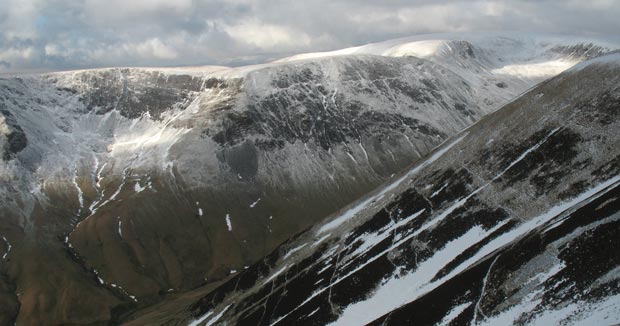 View of Falcon Craig and Harfell from the top of Saddle Yoke.