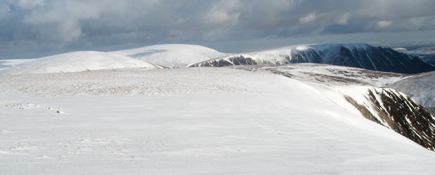 View of Firthhope, White Coomb and Carrifran Gans from near the summit of Hartfell.