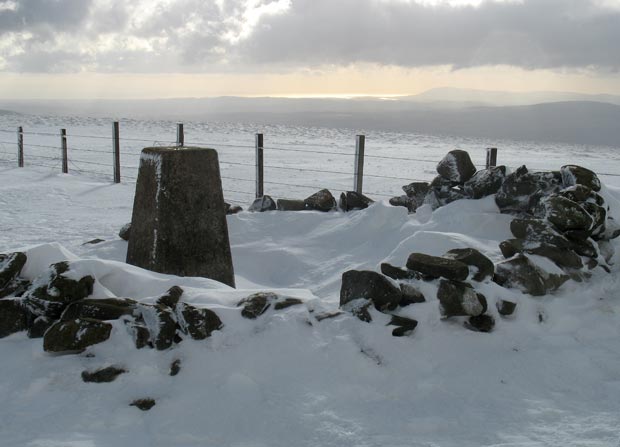 View of Criffel and the Solway Firth from the trig point on Hartfell.