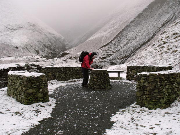 View into the valley of the Tail Burn from the tourist plague near the car park for Grey Mare's Tail.