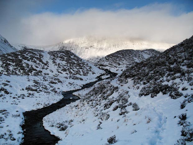 Almost reaching the point where the Tail Burn runs out of Loch Skene.