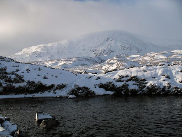 Looking across to White Coomb from where the Tail Burn runs out of Loch Skene.