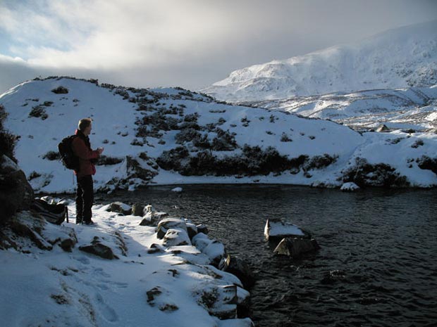 Looking across to White Coomb from where the Tail Burn runs out of Loch Skene.