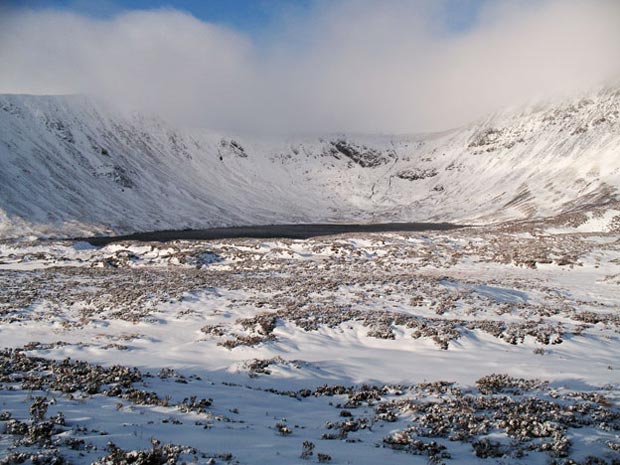 View of the saddle between Mid Craig and Lochcraig Head behind Loch Skene.