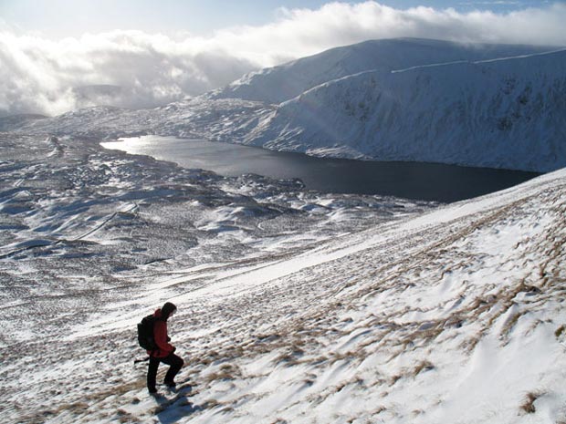 View back to Loch Skene, Mid craig and White Coomb as we climb Lochcraig Head.