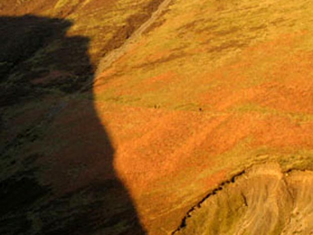 Evening light on the visitors centre at Grey Mare's Tail from the car park - detail.