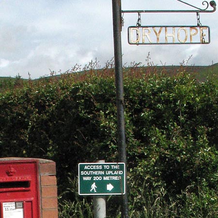 Signs at the road end for Dryhope farm.