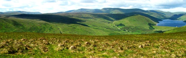 Megget Reservoir and the Moffat hills from Henderland Hill.