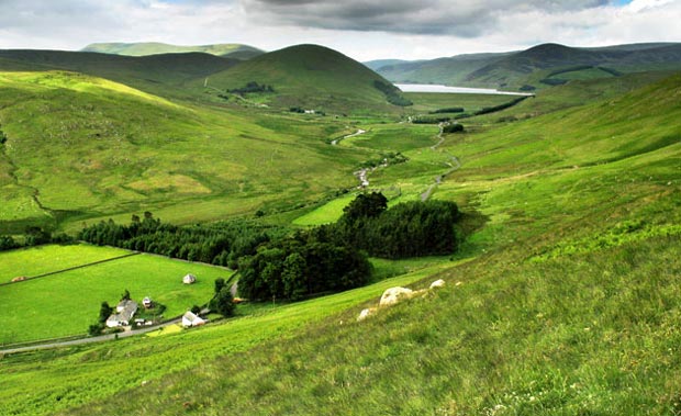 Descending to the Megget Water at Henderland and looking up to the reservoir.