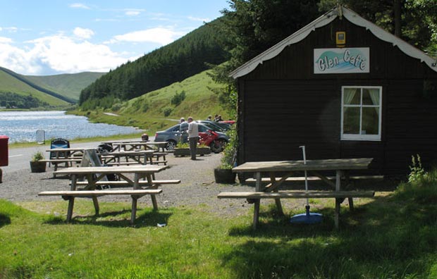 Exterior view of the Glen Cafe at Loch of the Lowes.