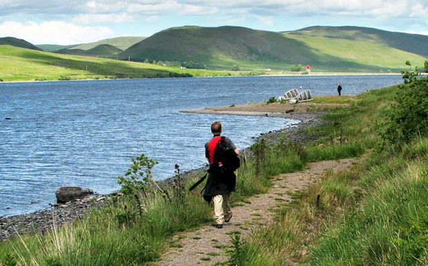 Approaching the sculptures by Matt Baker on the lochside.