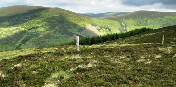 View looking north east through the saddle between Drumelzier and Glenstivon Dod to Pykestone Hill. 