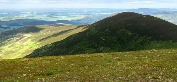 Hopecarton Burn valley and Drumelzier Law from Middle Hill.