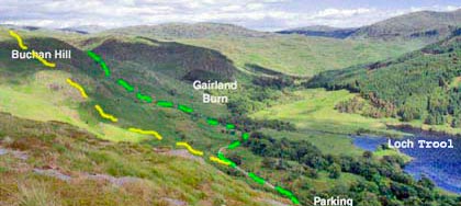 View of the route from Bruce's Stone up onto Buchan Hill