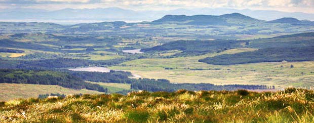 View looking south east from the cairn on Cairnsmore out over Screel and Bengairn to the Solway Firth and the Lake District.