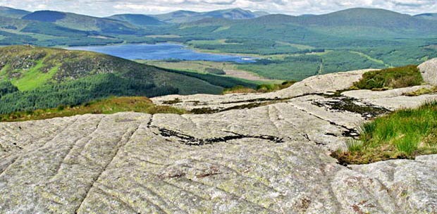 Glacier-scoured granite outcrops on Cairnsmore of Dee.