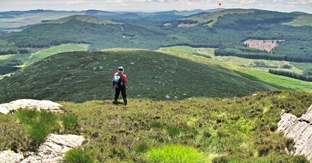 Looking down onto the dark shape of Rig of Cairn Gilbert.