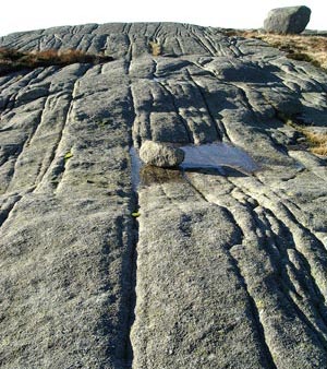 Glacial striations on the bed rock in the broad col between Craignelder and Meikle Mulltaggart