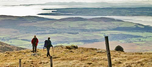 View from the Nick of Clashneach looking SW over the Machars of Wigtownshire to the Isle of Man