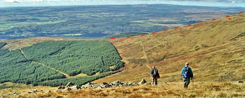 Beginning to descend from the cairn at the top of Door of Cairnsmore