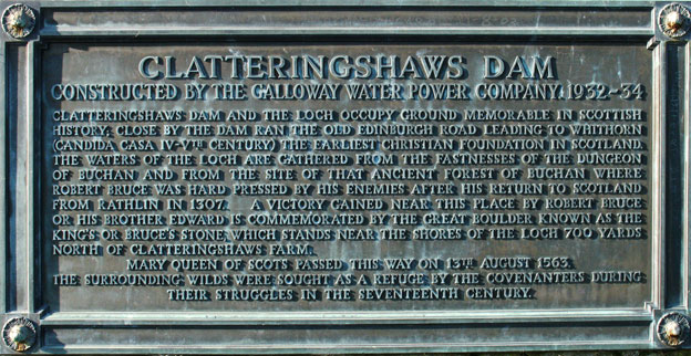 Information on plaque beside the car park at Clatteringshaws Reservoir 