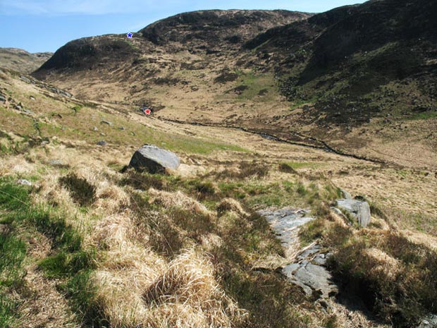 View heading up the valley of the Gairland Burn with the west end of the Rig of the Jarkness