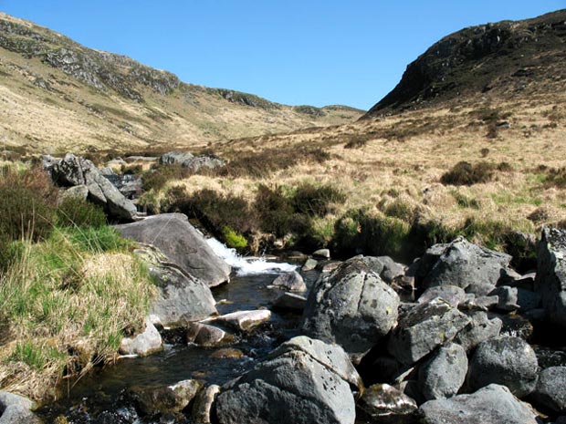 View up the Gairland Burn with Buchan ridge on the left and Rig of the Jarkess on the right