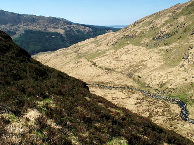 View from the western edge of the Rig of the Jarkness over the route we have come up the Gairland Burn