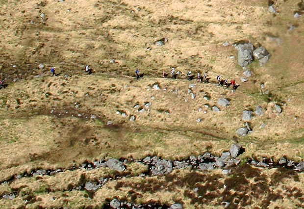 Detail with walking party on the track to the lochs