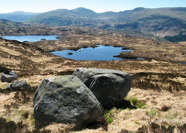 View from Rig of the Jarkness of Long Loch of Glenhead with the Round Loch of Glenhead beyond it