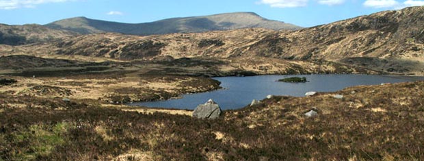 View over Round Loch of Glenhead towards Benyellary and the Merrick
