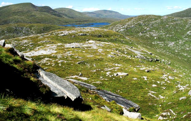 View of the Devil's Bowling Green from lochan on Craignaw